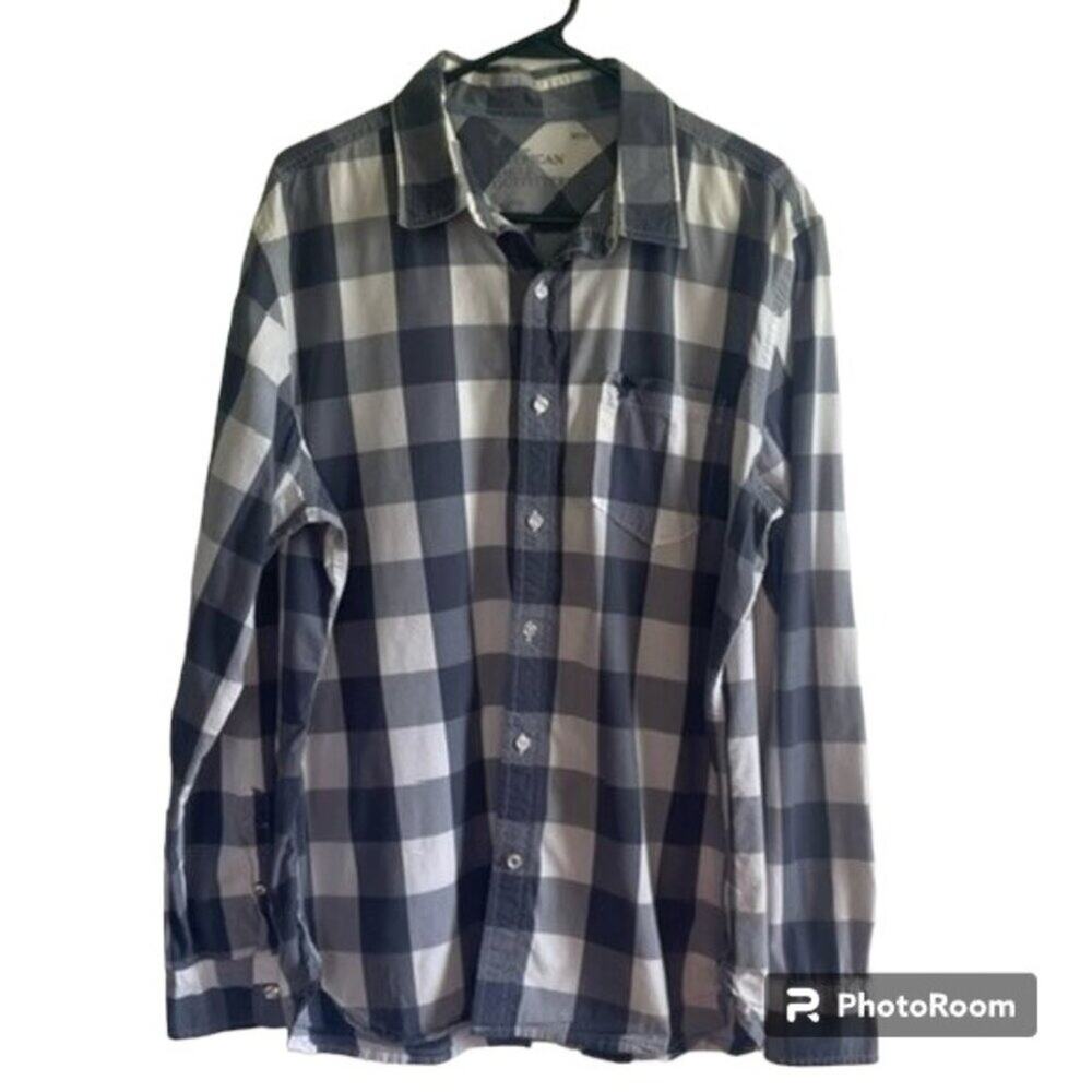 American Eagle Outfitters Grey and White Plaid Button Down Size XL